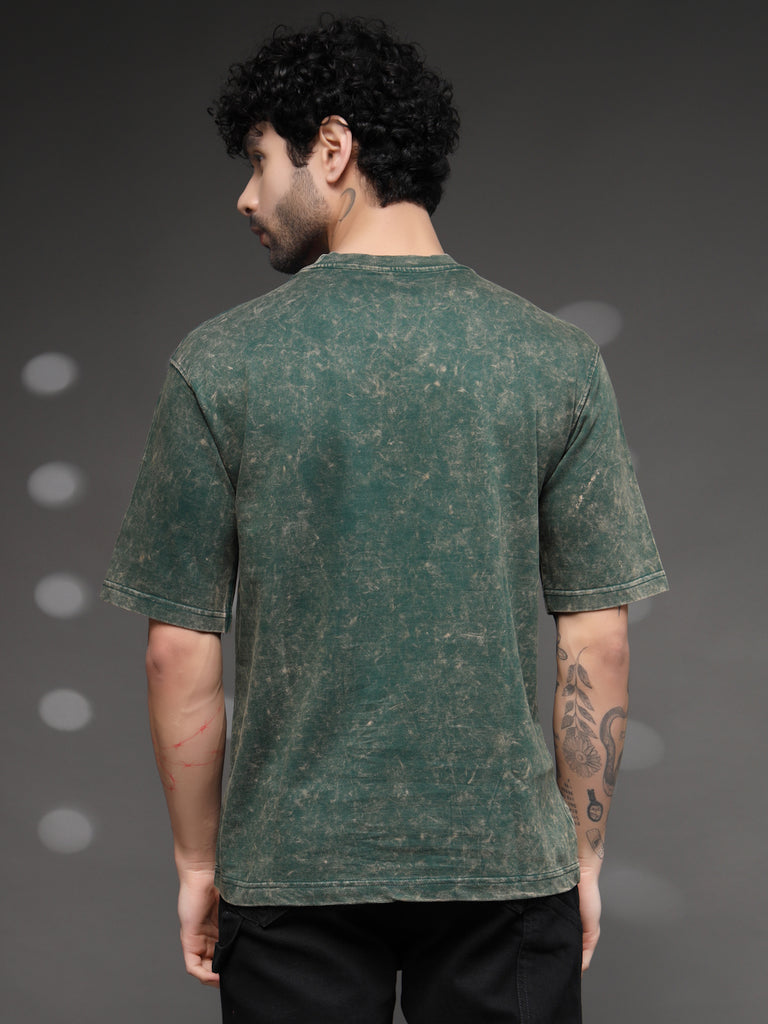 Bottle Green Acid Wash T-Shirt