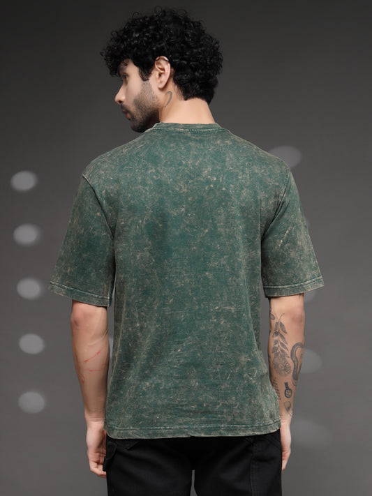 Bottle Green Acid Wash T-Shirt