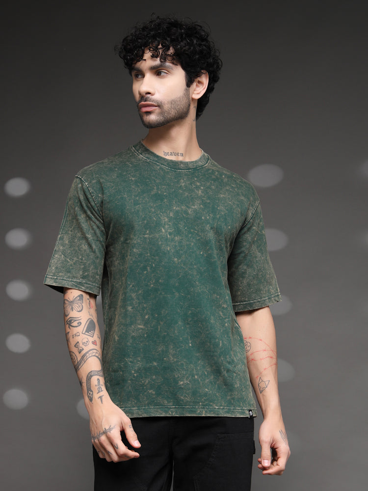 Bottle Green Acid Wash T-Shirt