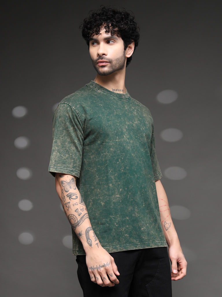 Bottle Green Acid Wash T-Shirt