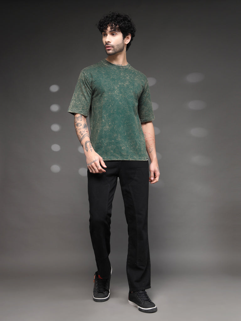 Bottle Green Acid Wash T-Shirt