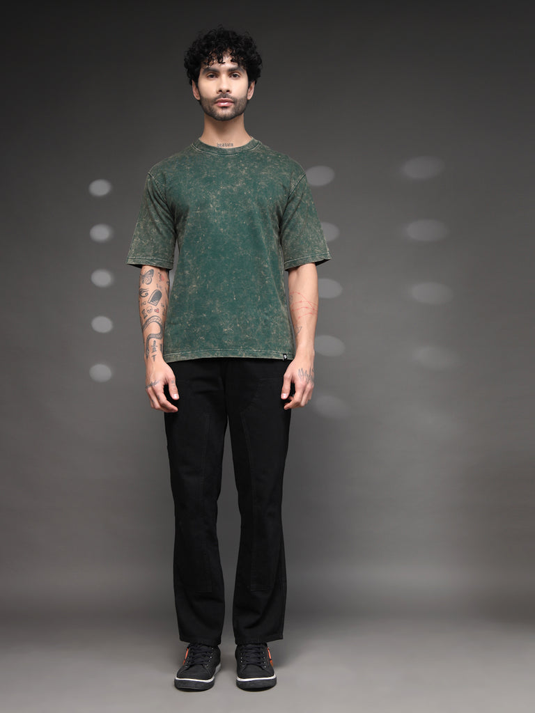 Bottle Green Acid Wash T-Shirt