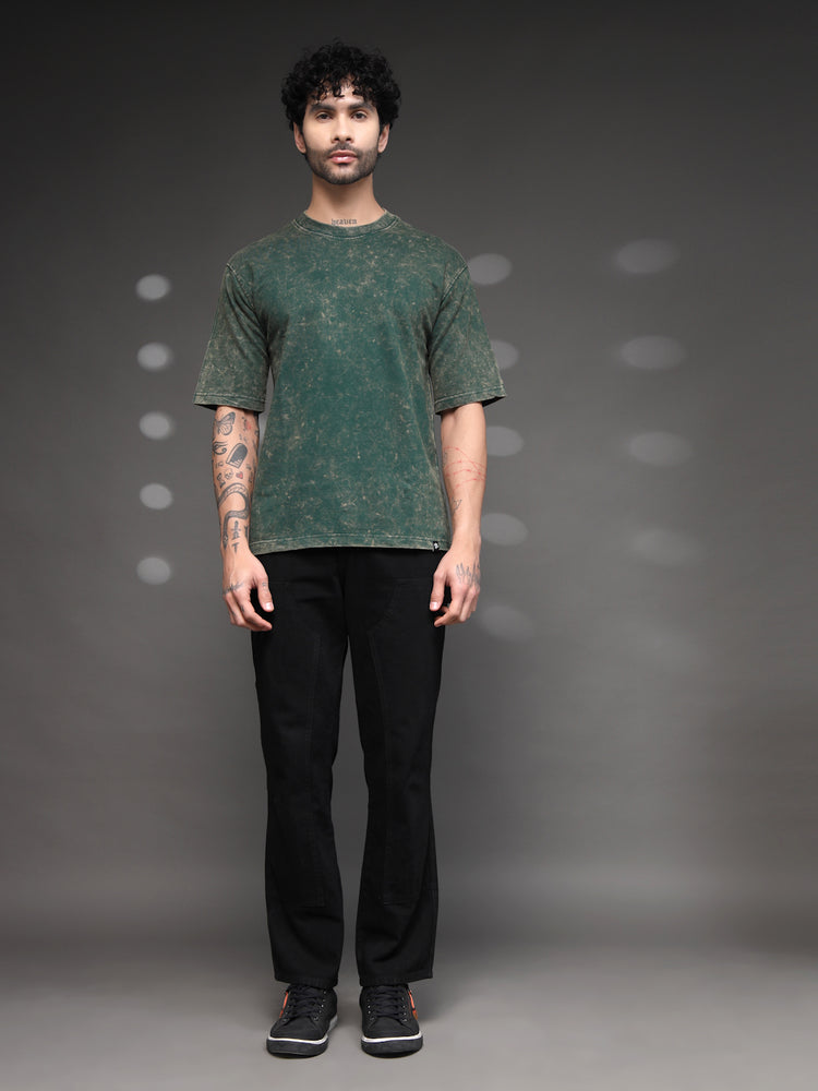 Bottle Green Acid Wash T-Shirt