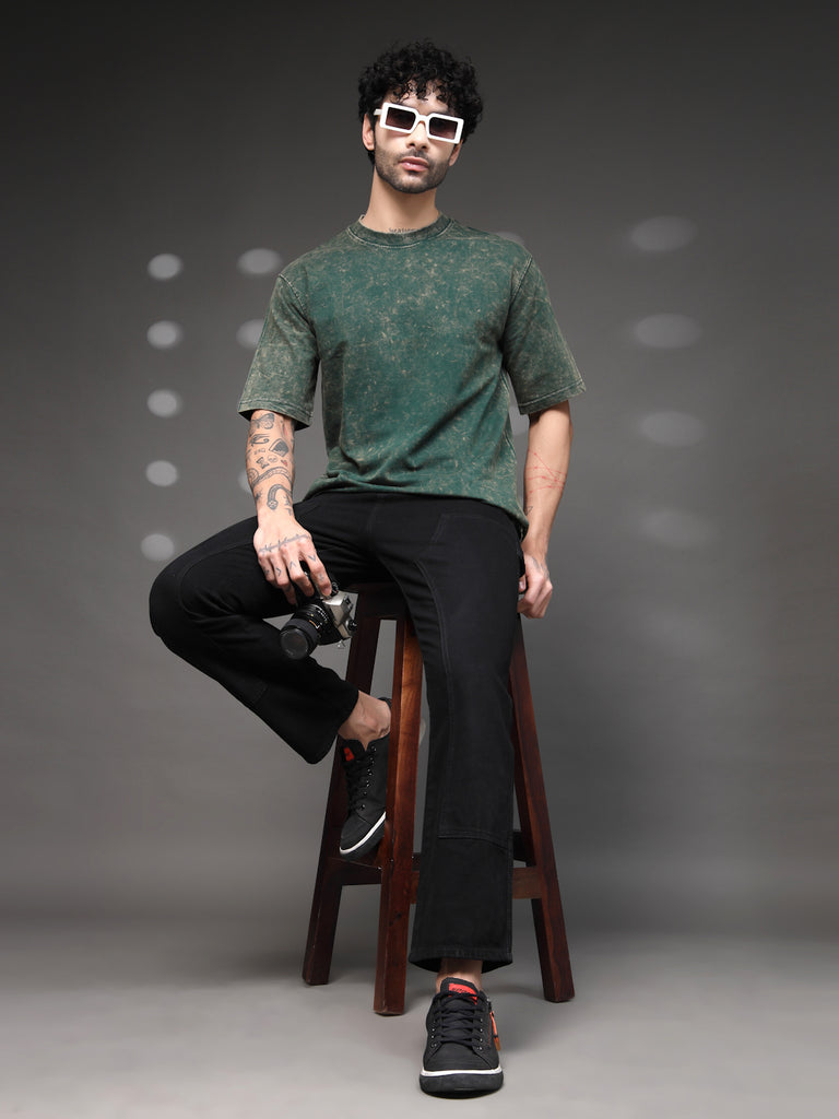 Bottle Green Acid Wash T-Shirt