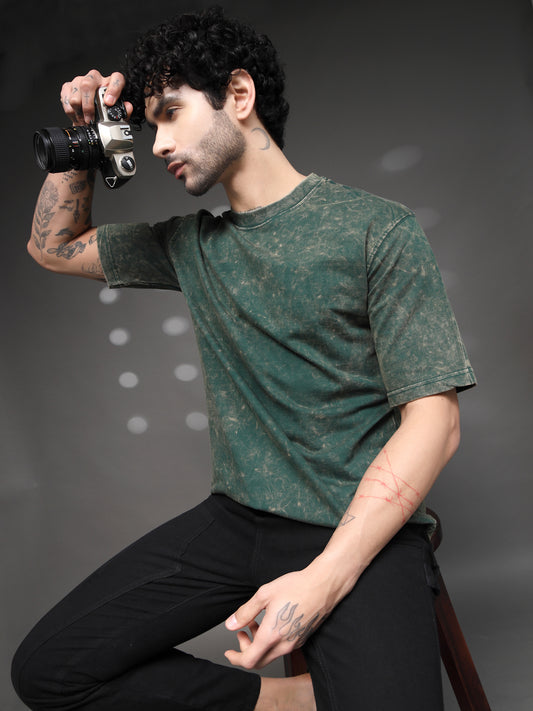 Bottle Green Acid Wash T-Shirt