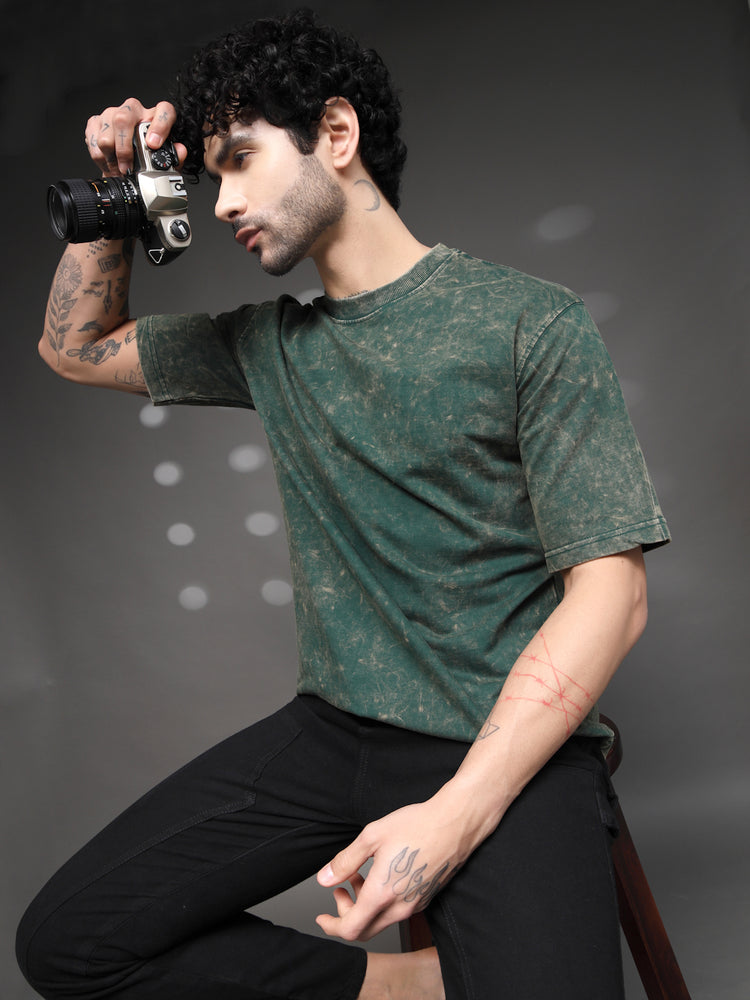 Bottle Green Acid Wash T-Shirt