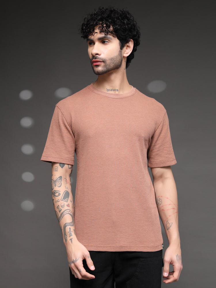 Mauve Waffle Knit Crew T-Shirt
