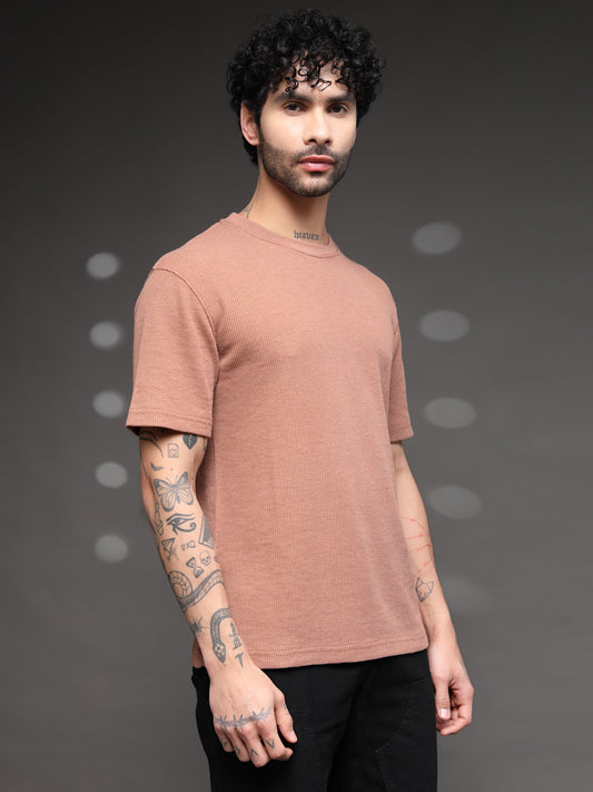 Mauve Waffle Knit Crew T-Shirt