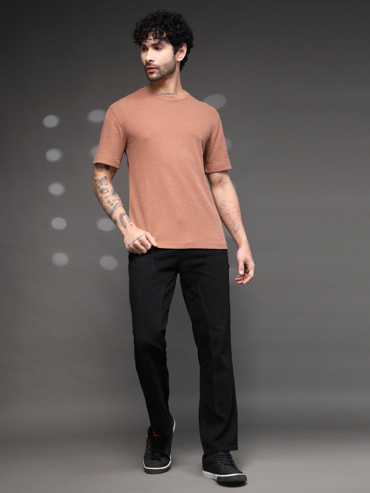 Mauve Waffle Knit Crew T-Shirt