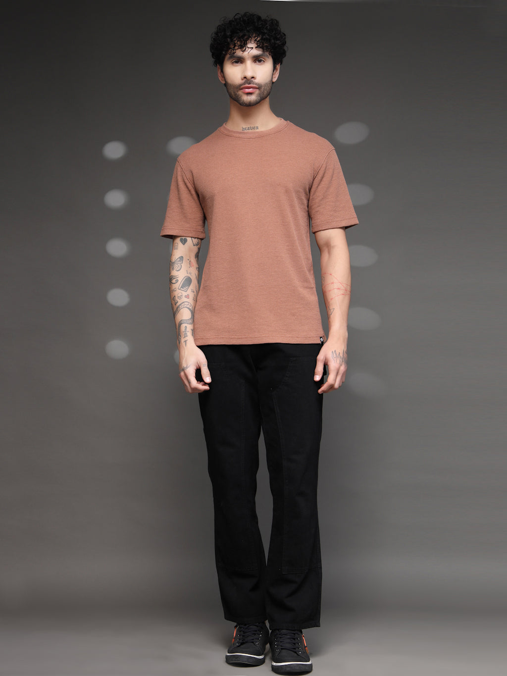 Mauve Waffle Knit Crew T-Shirt