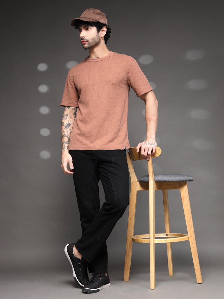 Mauve Waffle Knit Crew T-Shirt