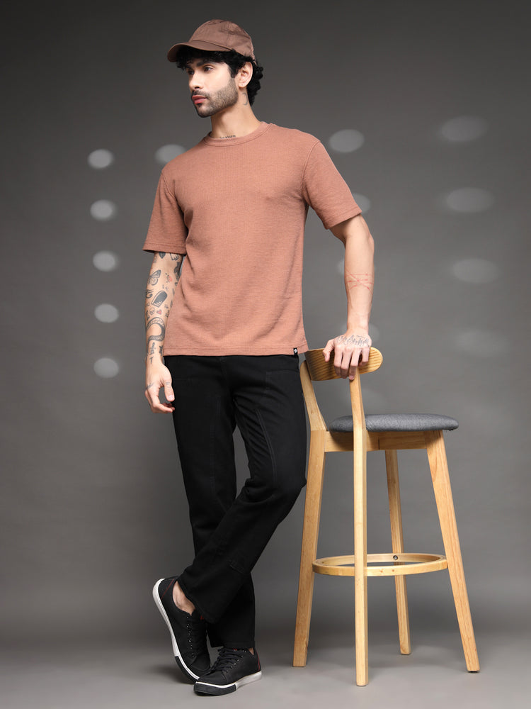 Mauve Waffle Knit Crew T-Shirt