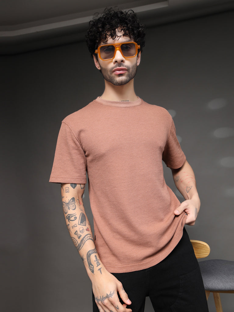 Mauve Waffle Knit Crew T-Shirt