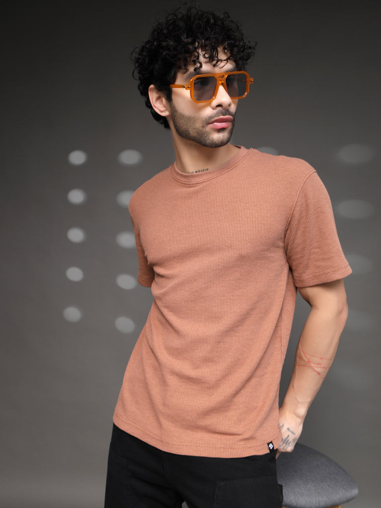 Mauve Waffle Knit Crew T-Shirt