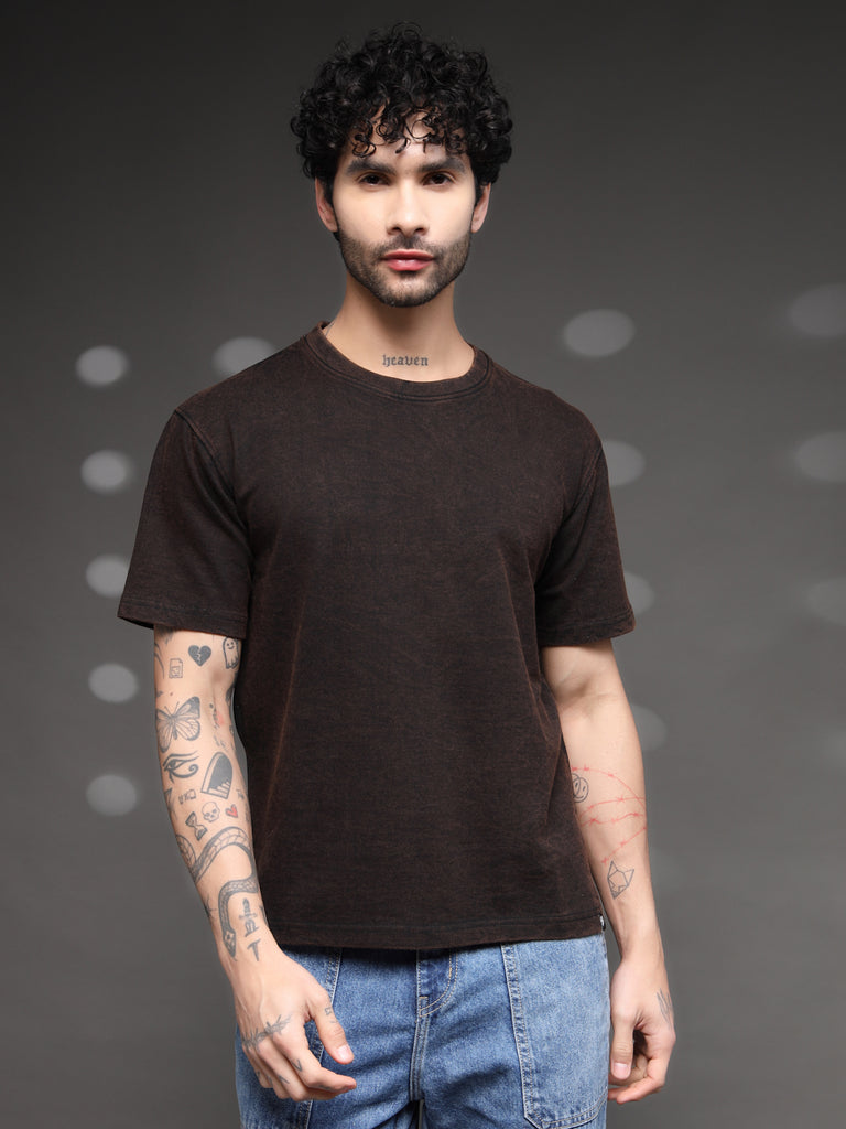 Brown Fadded Acid Wash T-Shirt