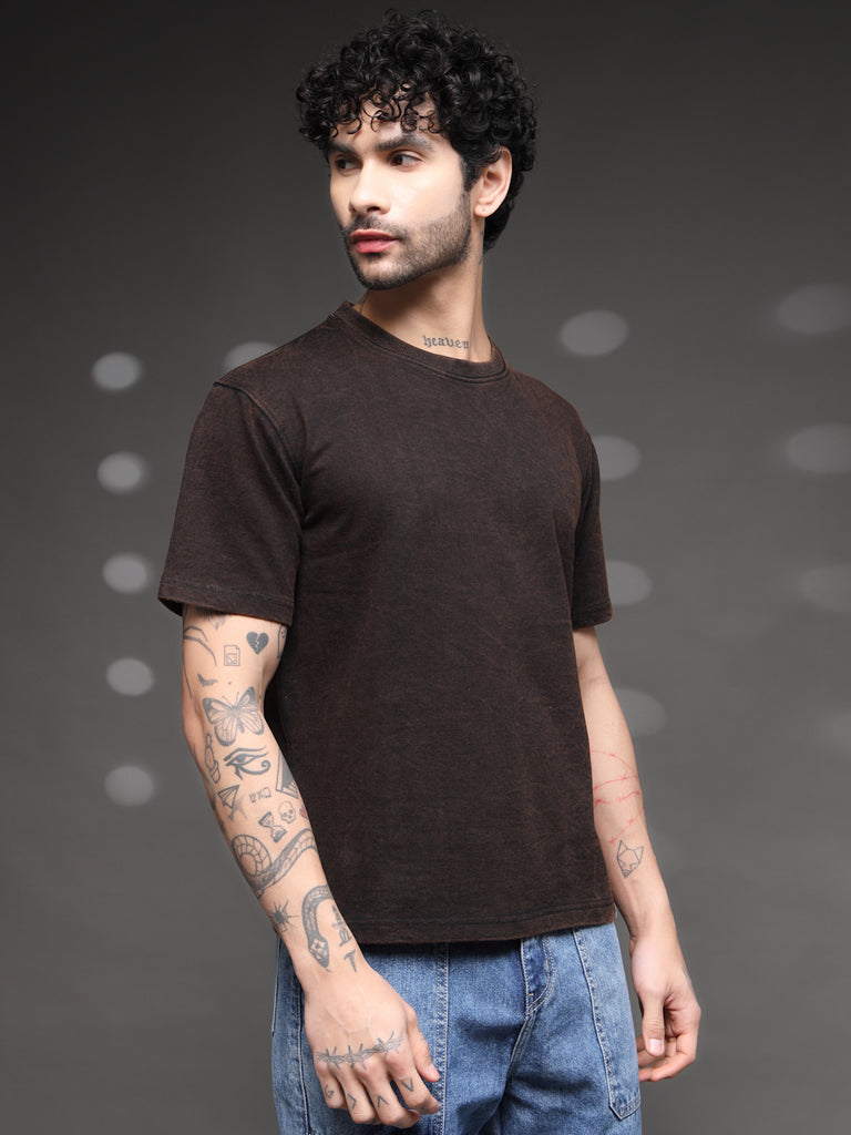Brown Fadded Acid Wash T-Shirt