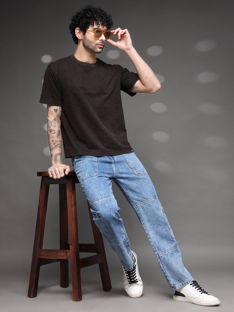 Brown Fadded Acid Wash T-Shirt