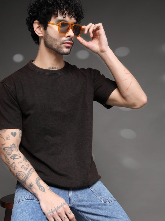 Brown Fadded Acid Wash T-Shirt