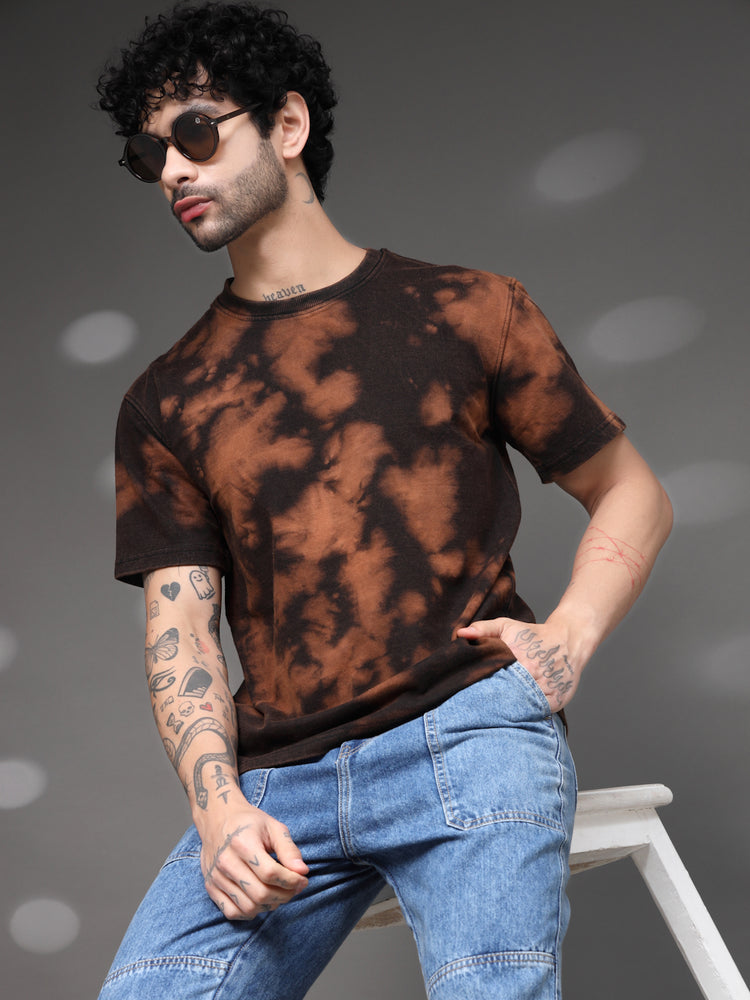 Brown Black Acid Wash T-Shirt