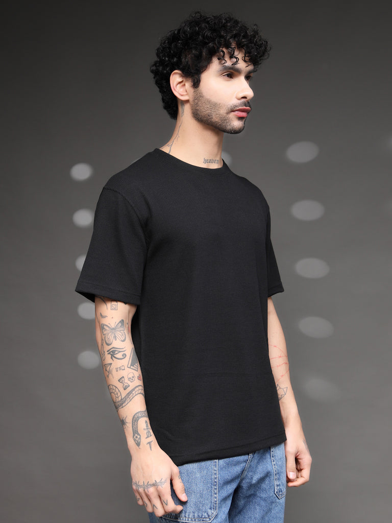 Men's Black Waffle Knit T-Shirt