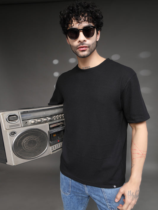 Men's Black Waffle Knit T-Shirt