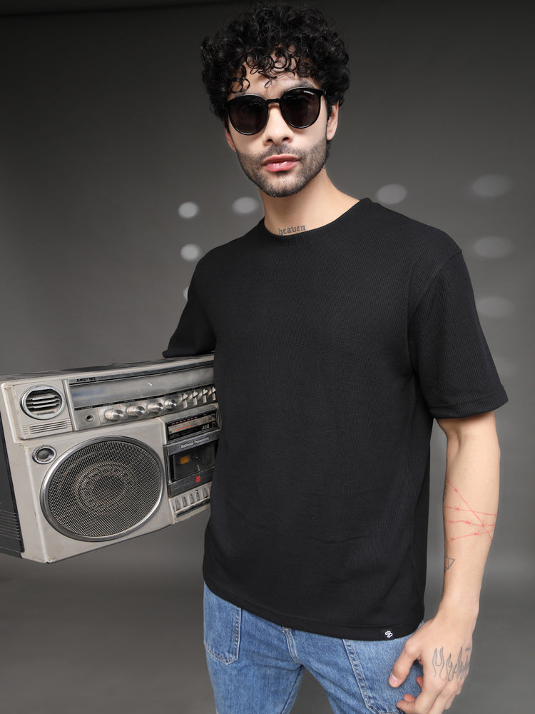Men's Black Waffle Knit T-Shirt