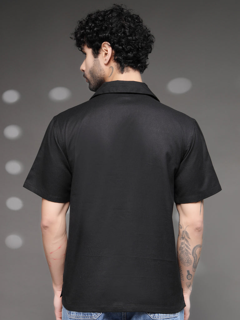 Black Waffle Knit Cuban Shirt