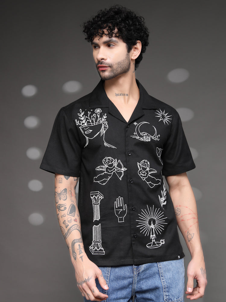 Black Tattoo Graphic Cuban Shirt