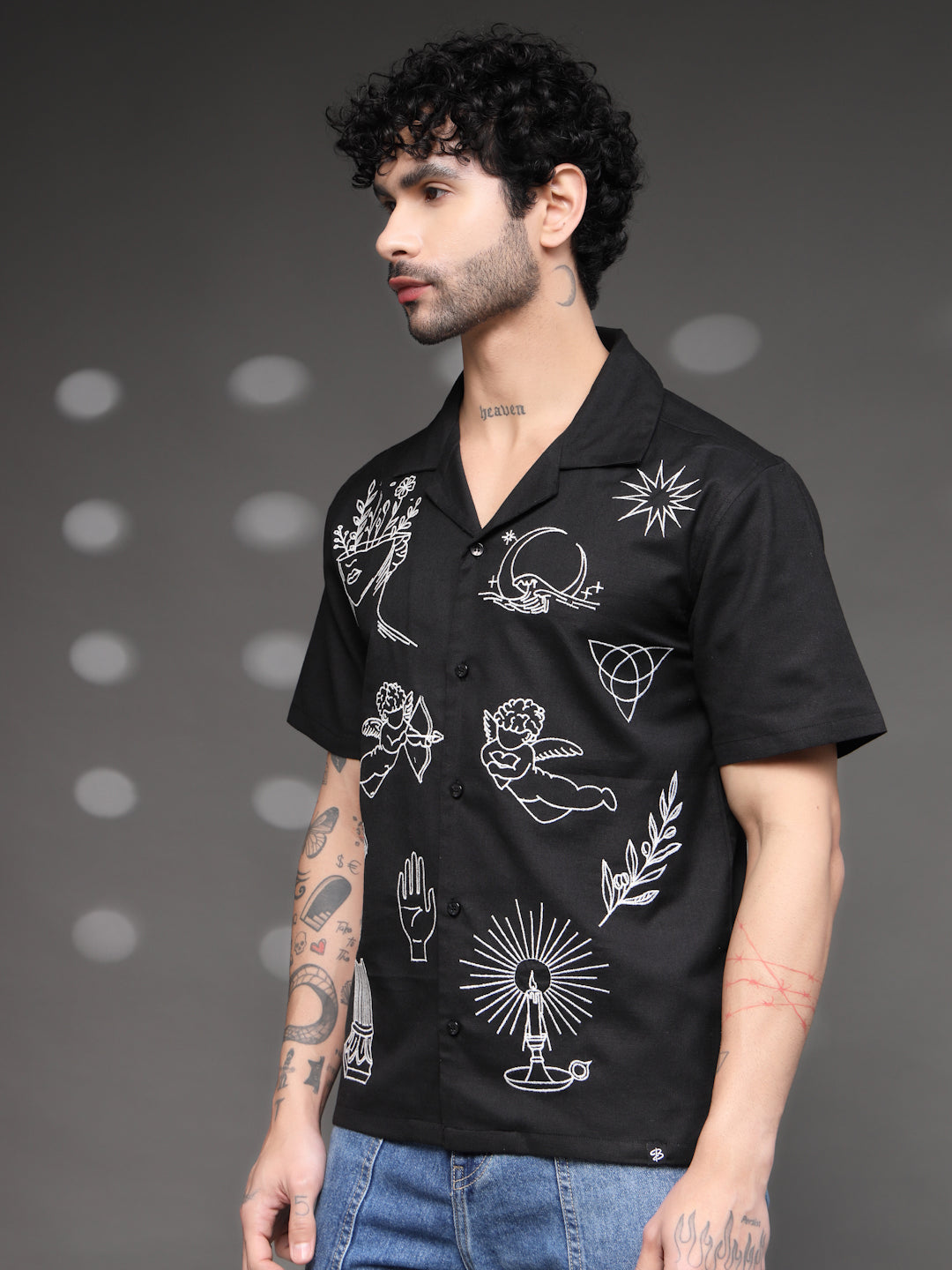 Black Tattoo Graphic Cuban Shirt
