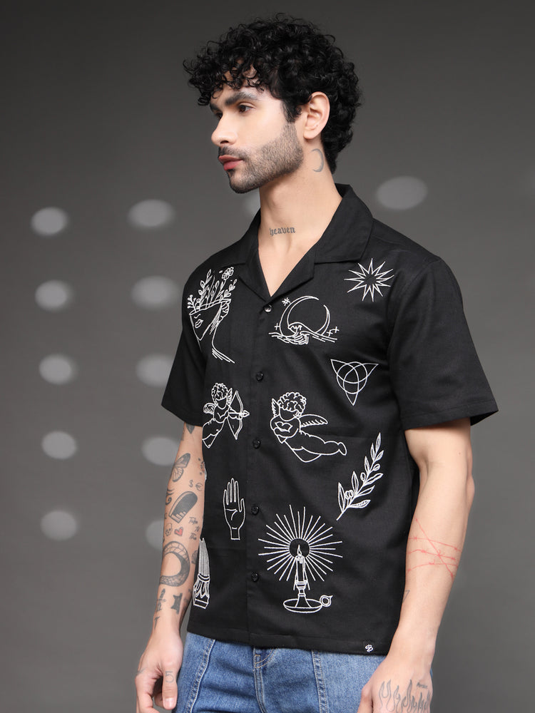 Black Tattoo Graphic Cuban Shirt