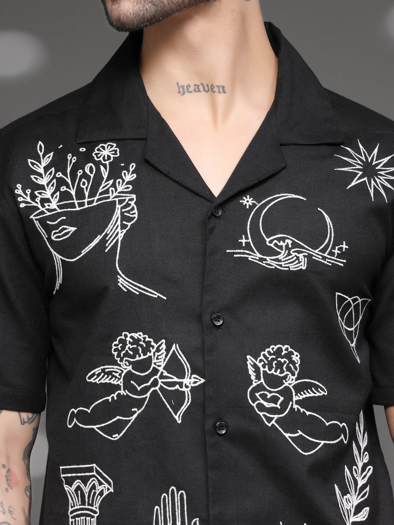 Black Tattoo Graphic Cuban Shirt