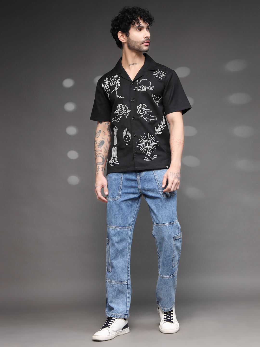 Black Tattoo Graphic Cuban Shirt