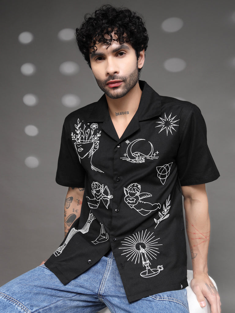 Black Tattoo Graphic Cuban Shirt