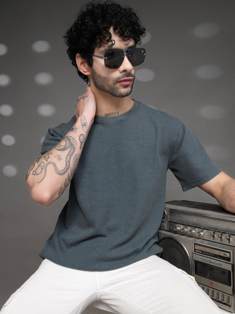 Men's Teal Waffle Knit T-Shirt