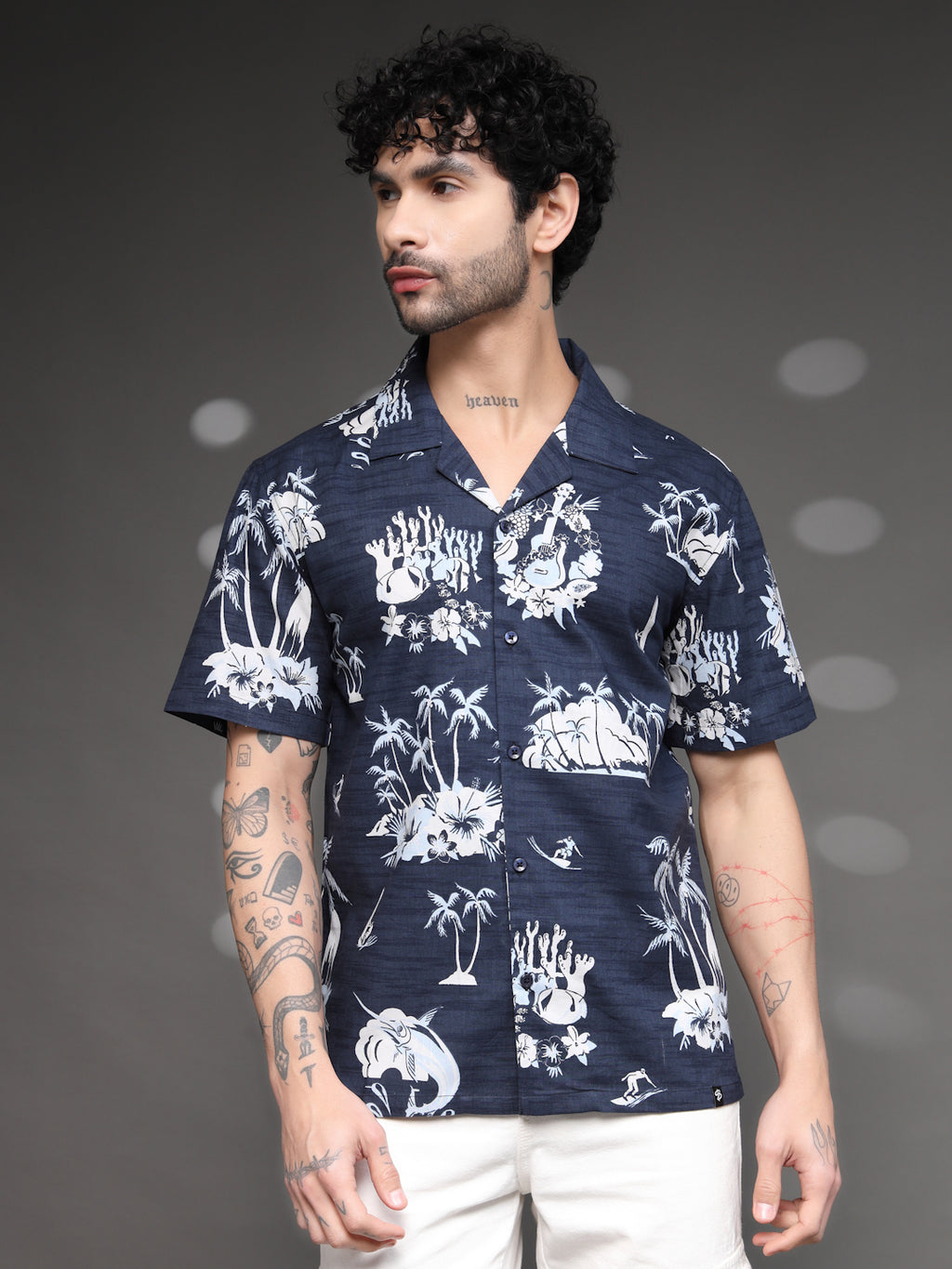 Men's Navy Tropical Cuban Shirt