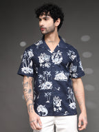 Men's Navy Tropical Cuban Shirt