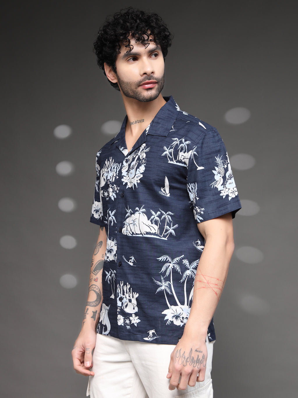 Men's Navy Tropical Cuban Shirt