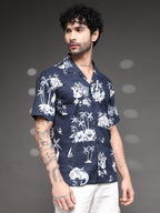 Men's Navy Tropical Cuban Shirt