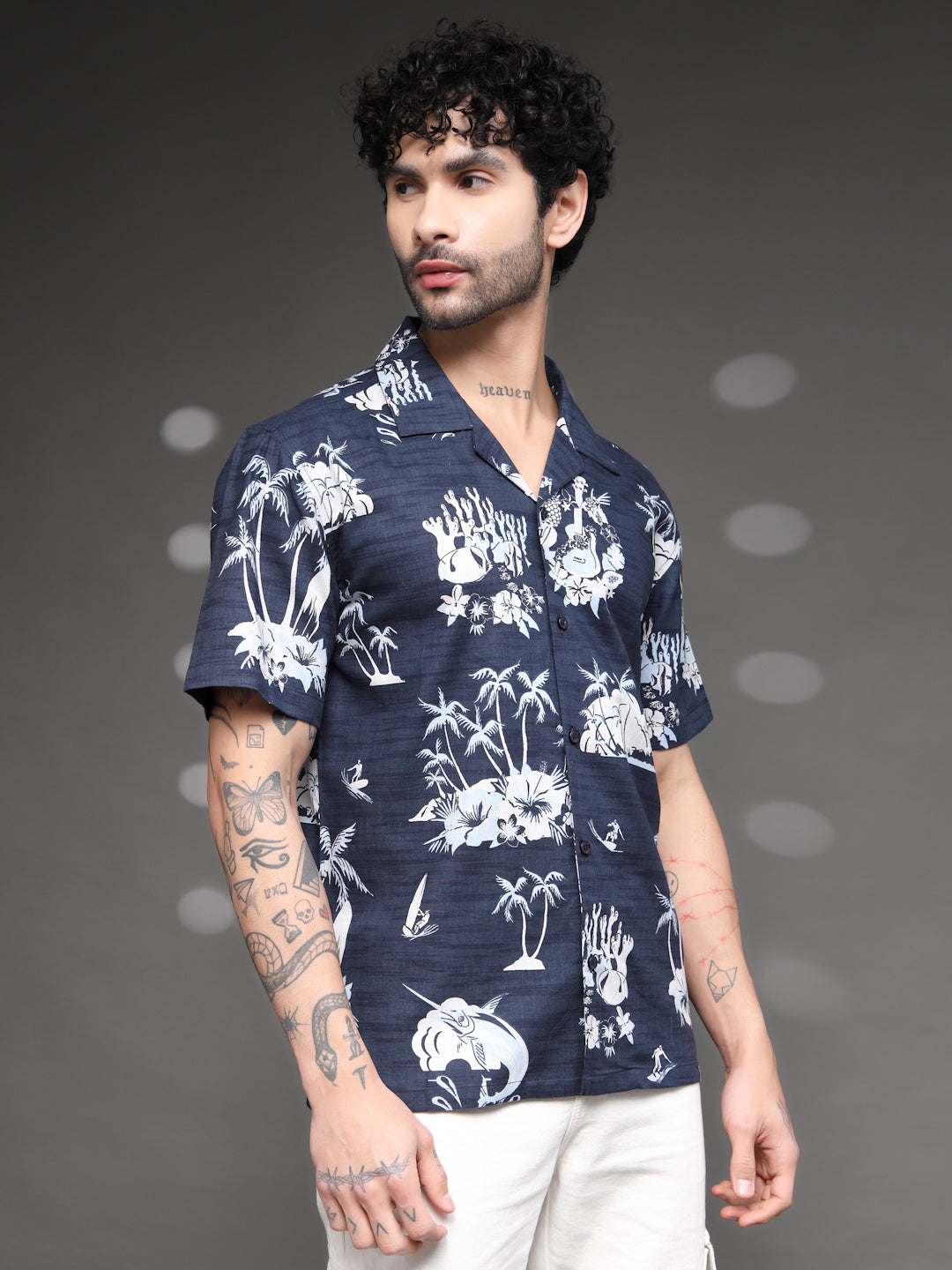 Men's Navy Tropical Cuban Shirt