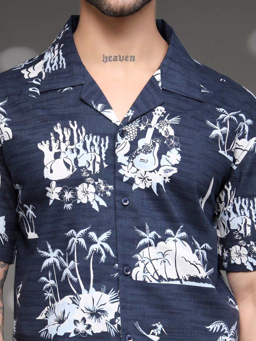Men's Navy Tropical Cuban Shirt