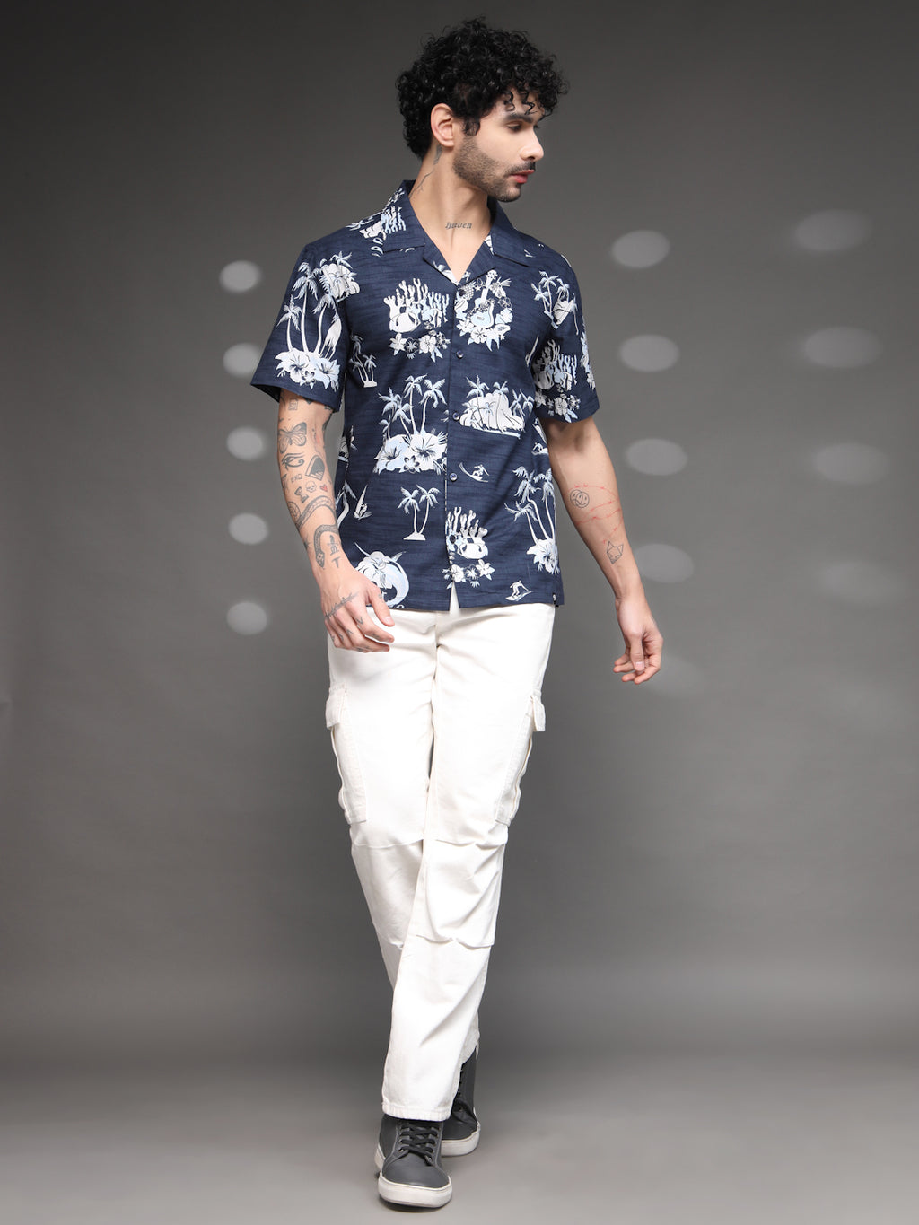 Men's Navy Tropical Cuban Shirt
