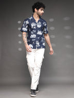 Men's Navy Tropical Cuban Shirt