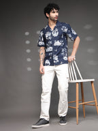 Men's Navy Tropical Cuban Shirt