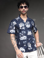 Men's Navy Tropical Cuban Shirt