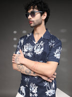 Men's Navy Tropical Cuban Shirt