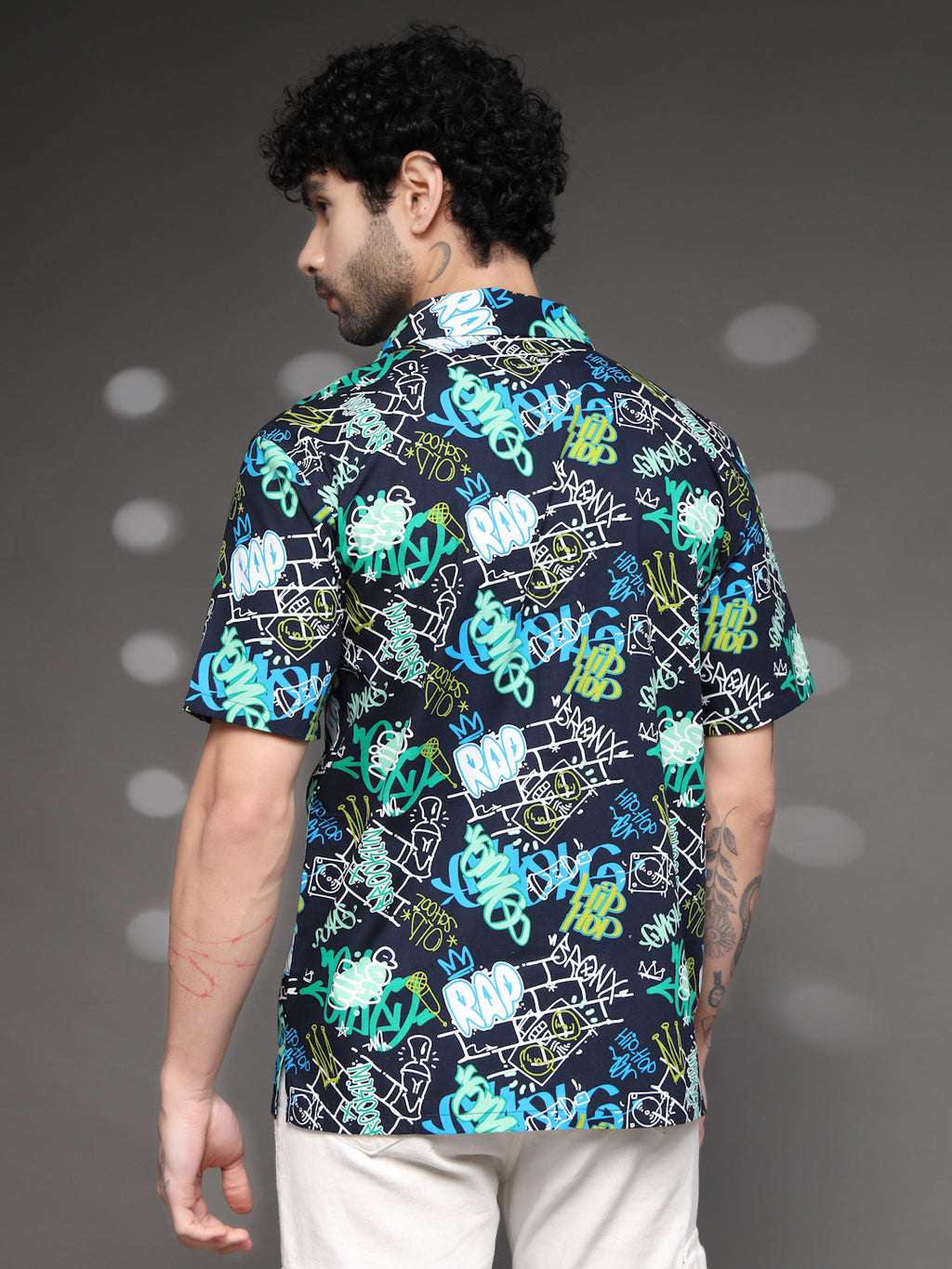 Men's Graffiti Print Cuban Shirt