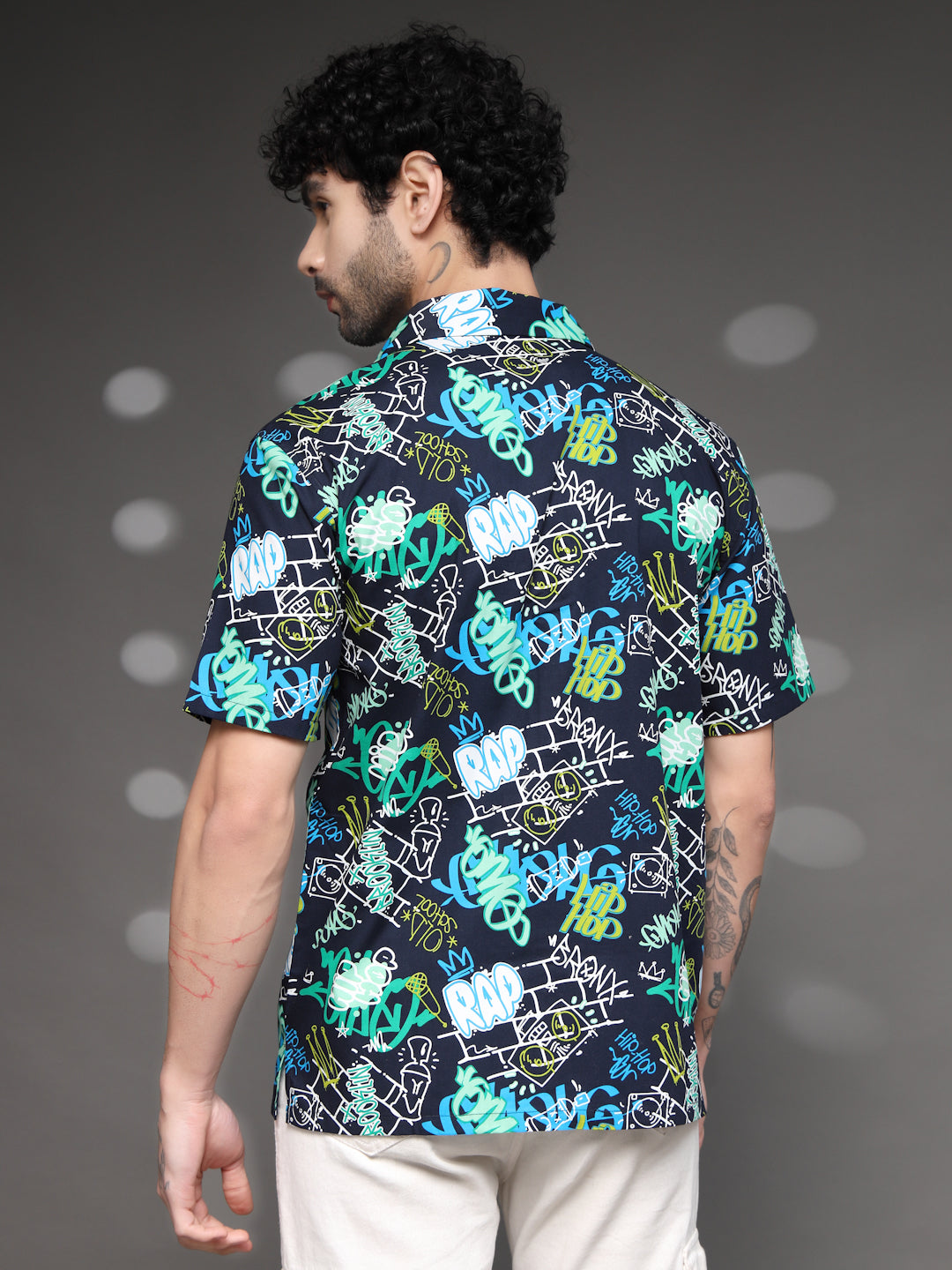 Men's Graffiti Print Cuban Shirt