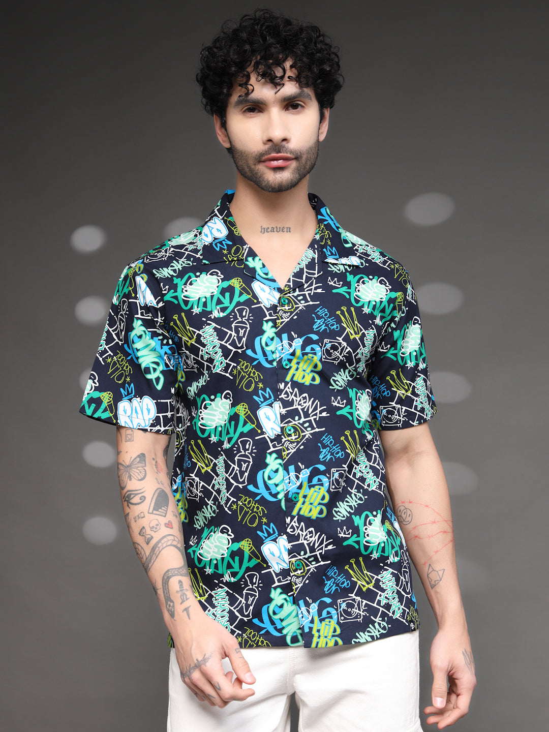 Men's Graffiti Print Cuban Shirt