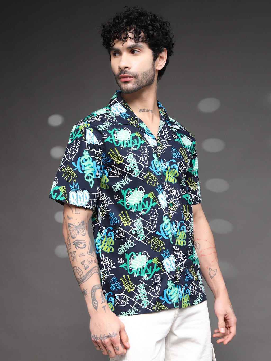 Men's Graffiti Print Cuban Shirt