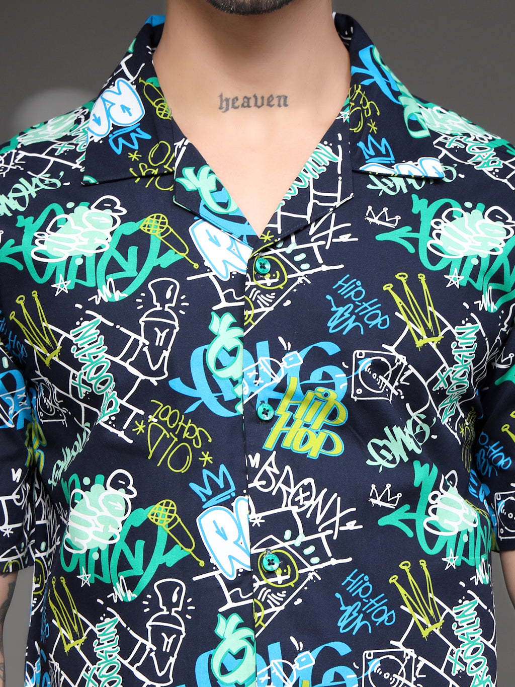 Men's Graffiti Print Cuban Shirt